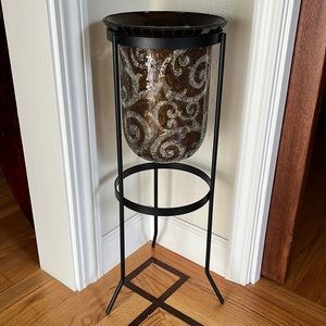 Partylite Amaretto Swirl Hurricane w/Iron Stand Floor Candleholder